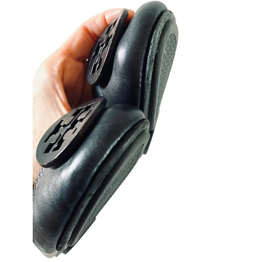 Tory Burch Minnie Travel Ballet Flats 6.5 Black Napa Leather Logo Shoes‎